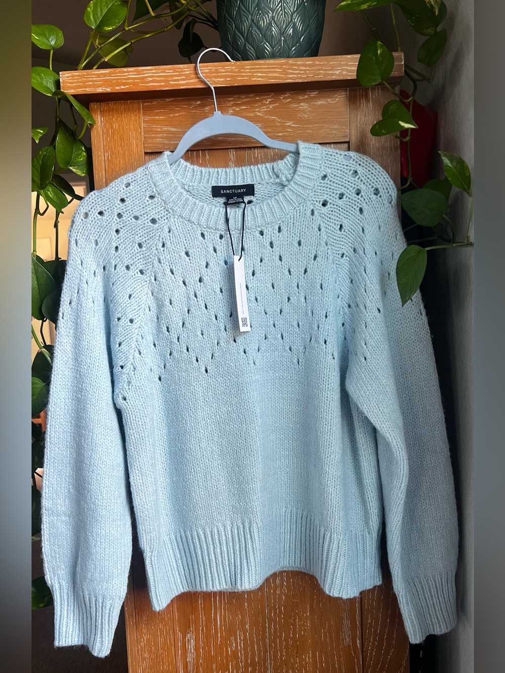Sanctuary Pale Blue Open-Stitch Crewneck Sweater